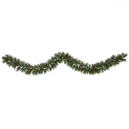 Decorative Flowers Green Pine Frosted Christmas Garland With Berries Prelit 50 Clear LED Lights