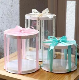 Gift Wrap Round Cake Box Double Layer Plastic Transparent Packaging Boxes Dessert Case Clear Candy Ribbons Black2234921