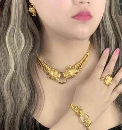 ANIID Dubai Gold Jewellery Sets For Women Big Animal Indian Jewelery African Designer Necklace Ring Earring Wedding Accessories884589606866