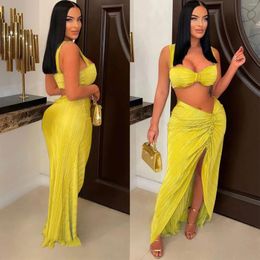 Work Dresses Cover Ups Bikini Summer Vacation Beach Two Piece Skirt Sets Women Sexy Outfits Ruched Wrap Skirts Night Club High Split