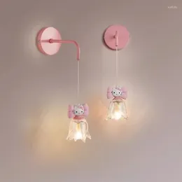 Wall Lamps Pink Princess Room Children's Bedside Cute Kitten Lamp Cartoon Creative Nursery Girl Bedroom Decor Lights