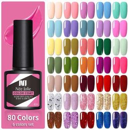 Nail Polish 6 PCS 8.5ml Gel Nail Polish Set Semi Permanent Soak Off Glitter Classic Varnish Kit Nded LED UV lamp Base Top Coat lacquer T240510