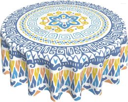 Table Cloth Blue Yellow Mandala Tablecloth Round 60 Inch Bohemian Waterproof Hippe Ethnic Art Cover For Picnic Parties