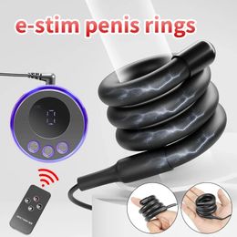 Electro Stimulation/Sex Cock Ring On Penis Rings/Electric Stimulator/Sex Men Cbt Electro Bdsm Chastity Belt Estim Electrosex 240428