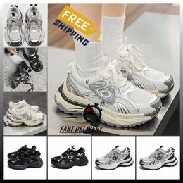 High rise popular thick soled dad shoes women new China-Chic lace-up Sneaker sliver mixed color leather couple spring summer 2024 Classic