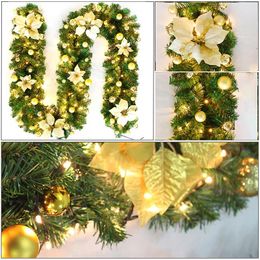 Decorative Flowers Christmas Decoration 2024 Garlands Rattan Wreath Banner 2.7M LED Light Flower Strip Ornament Band