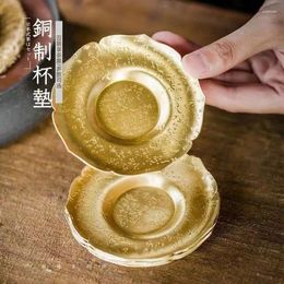 Teaware Sets Copper Hammered Handmade Tea Cup Saucer Heat Proof Mat Japanese Alloy Home Ceremony Utensils