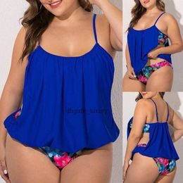 Womens Swimwear L-5XL Women Two-Piece Swimsuit Floral Print Sling Plus Size Bikini Beachwear Tanga Design Hollow Side Fashion F4