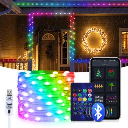 20M 5V RGBIC Dream Colour LED Fairy Lights USB LED Copper Wire String Light Bluetooth Colourful Christmas Tree Decor Lamp