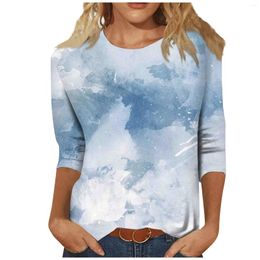 Women's T Shirts 3/4 Sleeve For Women Cute Print Graphic Tees Blouses Casual Plus Size Basic Tops Pullover Simple Design