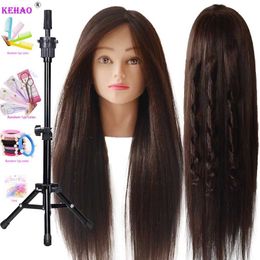 Mannequin Heads 85% of the real hair doll head is used for professional hairstyle training headgear human model shape practicing hot curling Q2405101