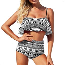 Women's Swimwear Tribal Print Bikini Set Black And White Swimsuit Sexy High Waist Stylish Surf Printed Feminine Bikinis