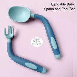 Tea Scoops Baby Children Spoon Fork Set Soft Bendable Silicone Scoop Kit Tableware Toddler Training Feeding Cutlery Utensil