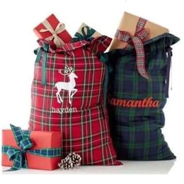 Детская рождественская сумка для мешков Canvas Santa Plaid Style X-Mas Gift Sack Gyqqq Au18