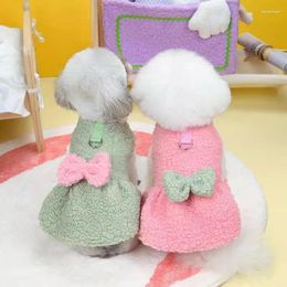 Dog Apparel Pet Dress Sweet Bow Knot Princess For Cat Puppy Winter Thicken Warm Skirt Cute Plush With Hook Accessory
