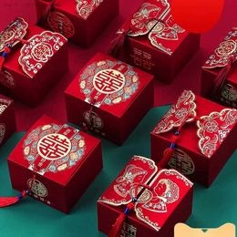 Gift Wrap 50 pieces of vintage red Chinese candy box guest wedding gift paper chocolate packaging Boite Gateway MariageQ240511