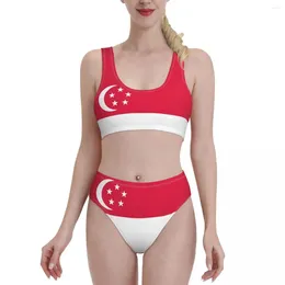 Women's Swimwear Singapore Flag Summer Bikini Sets Two Piece Swimsuit Bathing Suit Sport Beachwear For Girl Women