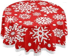 Table Cloth Christmas Snowflakes Round Tablecloth Winter Xmas Red Tablecloths Circular Cover Cloths For Kitchen Party Decor 60 Inch