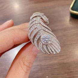 Ins Top Sell Wedding Rings Luxury Jewelry 925 Sterling Silver Pave White Sapphire CZ Diamond Gemstones Eternity Feather Open Adjustable 251u