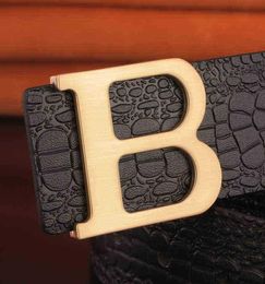 High Quality b letter Smooth button belt men cowhide Crocodile pattern cintos Waistband luxury leather ceinture homme AA2203122009814