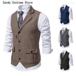 Men's Vests Vintage Brown Vest Spring Single Breasted Suit Brand Formal Coat Turn-down Collar Dress Tuxedo