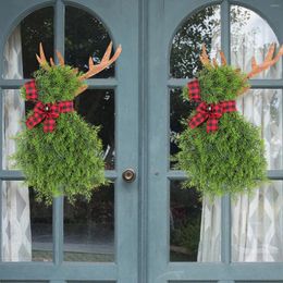 Decorative Flowers Christmas Decoration Wreath Simulation Pine Needle Elk Shape Door Hanging Ornament Window Wall Pendant Garland Home Decor