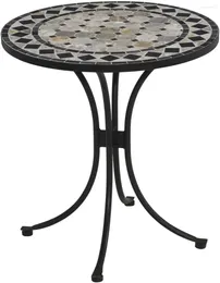 Camp Furniture Home Styles Small Outdoor Bistro Table With Marble Tiles Design Top Constructed From Powder Coated Steel Black