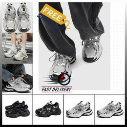 High rise popular thick soled dad shoes women new China-Chic casual sneakers lace-up s autumn Clunky Sneaker sliver couple mixed Colour 2024 leather couple spring