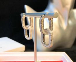 Top quality drop earring with two square connect and full diamond for women wedding charm earring PS86025103083