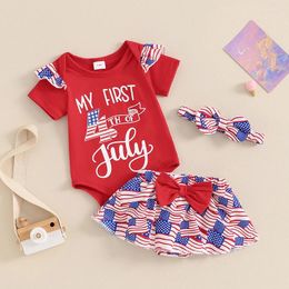 Clothing Sets Infant Born Baby Girl 4th Of July Outfits Summer Clothes Short Sleeve Romper Bodysuit And Shorts With Headband