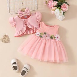 Clothing Sets Baby Girl Flower Dresses And Cardigan Set Sleeveless Playwear Dress Ruffle Cropped Bolero Shrug With Headband Outfits