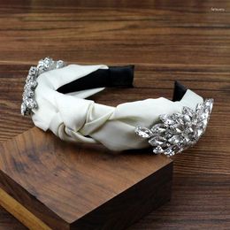 Hair Clips Handmade Luxury Clear Crystal Diamante Headband Beige Bow Hairband For Women Wedding Party Jewellery