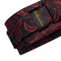Neck Tie Set Red Black Paisley Ties For Men Luxury Silk Neck Tie Pocket Square Cufflinks Wedding Accessory Gift For Men