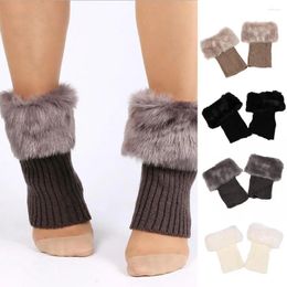 Women Socks Winter Autumn Lady Crochet Knitted Cover Faux Foot Boat Toppers Boot Fur Trim Thick Cuf K7E6