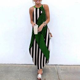 Casual Dresses SOJINM 2024 Maxi For Women Stripe Printed Sleeveless Causal Summer Beach Dress Sling Long Streetwear 4XL