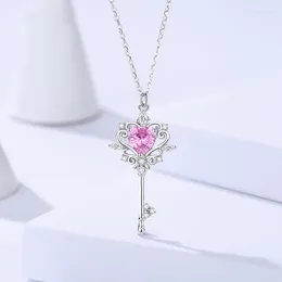 Pendants S925 Sterling Silver Guardian Key Original Necklace Female Heart Magic Colour Zircon Collarbone Chain Fashion Accessories