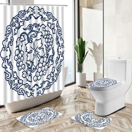 Shower Curtains Mandala Flower Printed Shower Curtain Set Geometric Bohemian Theme Art Home Decor Bath Mat Toilet Cover Flannel Bathroom Carpet