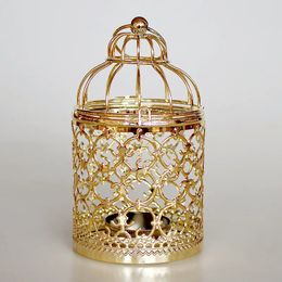 European Golden Hollow Metal Cylinder Candle Holder Wedding Centerpieces Decorative Iron Candlestick Lantern Decor Crafts 240429