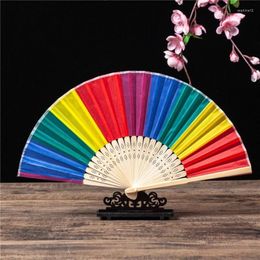 Decorative Figurines 2pcs Folding Fans Chinese Japanese Bamboo Handheld Fan Rainbow Hand Holding For Wedding Party Dance Decorations