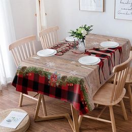Table Cloth Christmas Snowflake Elk Vintage Plank Rectangle Tablecloth Festival Party Navidad Decoration Waterproof Round Cover