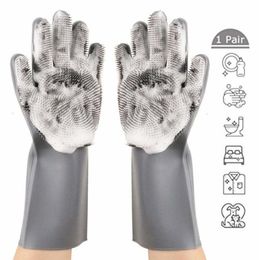 Silicone Dishwashing Cleaning Glove Magic Scrubber Sponge Rubber Glove for Washing Dish Kitchen Car Bathroom Pet Brush Cleaner1217598