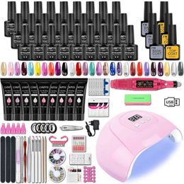 Nail Art Kits Manicure Set With Nail Lamp Manicure Tools Nail Drill For Nail Art Decoration Semi Permanent Gel Polish Set Base Top Coat T240510