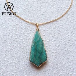 Pendant Necklaces FUWO Fashion Amazonite Charm Necklace With Golden Filled Brass Chain High Quality Anti-fading Bohemia Jewellery For Women