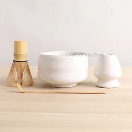 Teaware Sets LUWU 4pcs/set Ceramic Matha Tea Set White Chawan Bowl With Bamboo Whisk And Chasen Holders