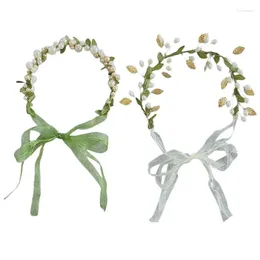 Party Supplies Delicate Pearl/ Leaf Hair Hoop Flower Girl Spring Headband Wedding Parties Kids Pearl/Leaf Pography Drop