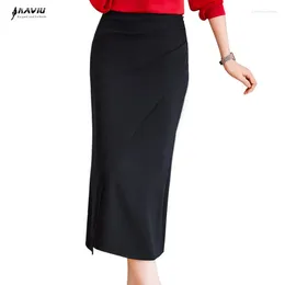 Skirts NAVIU Spring Black Mid Lengt Pleated Design Women High Waist Fashion Ladies Office A-line Hip Wrap Skirt