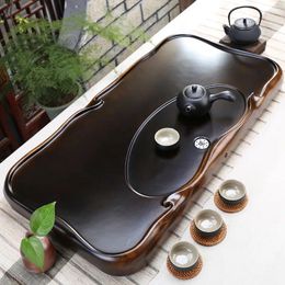 Tea Trays High Grade Ebony Tray Living Room Solid Wooden Decorative Chinese Drainage Type Board Home Teaware Tools Table
