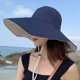 Wide Brim Hats Foldable Sun Hat Women Anti-Uv Hiking Fisherman Cap Summer Solid Beach Double Sided Protection Breathable