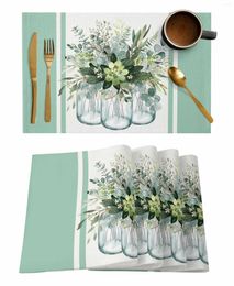 Table Mats Summer Eucalyptus Leaf Stripes Placemat Wedding Party Dining Decor Linen Mat Kitchen Accessories Napkin