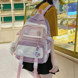 Backpack Large Capacity Cute Women Multi-Pocket Nylon Ins Junior High School Student Bag Female Girl Laptop Book